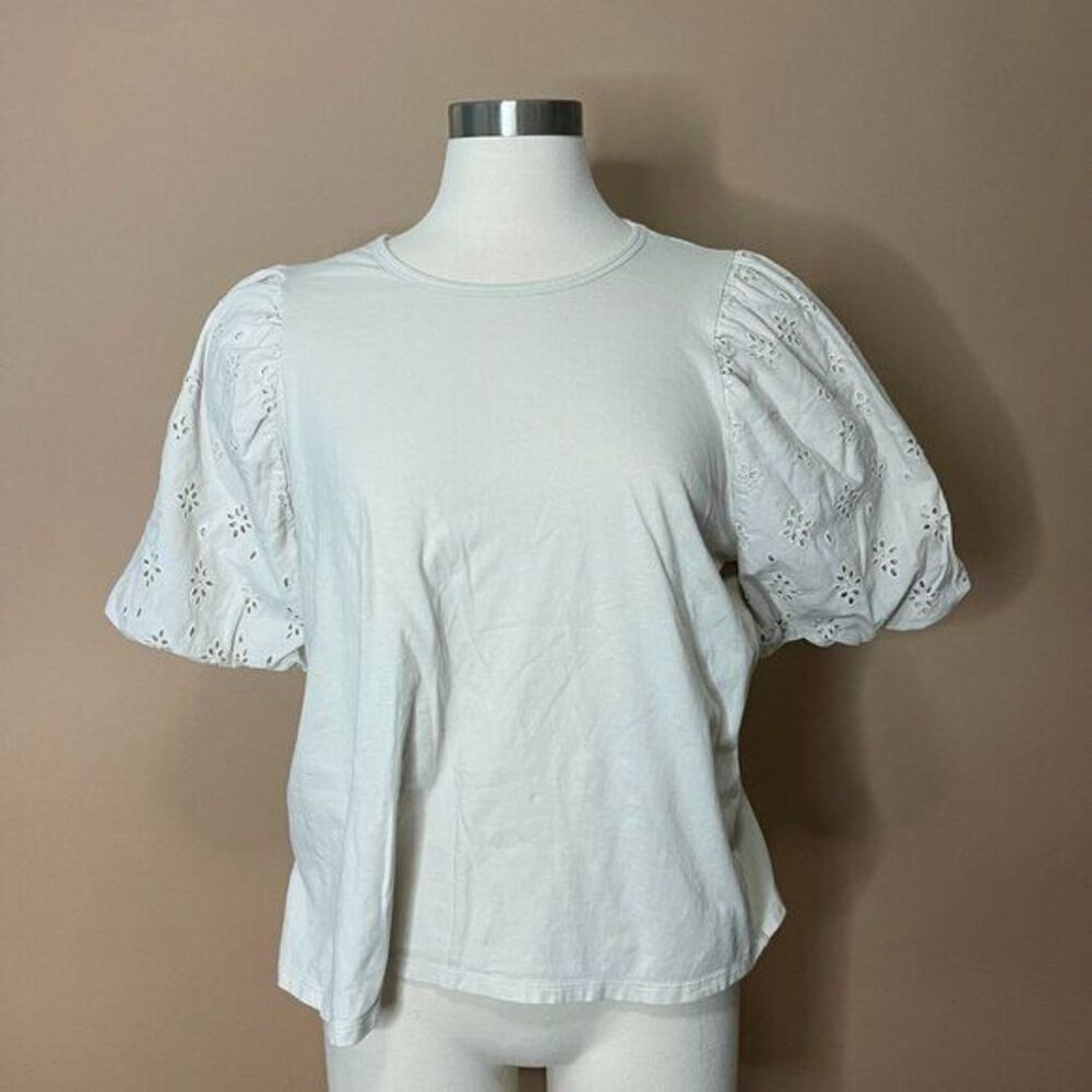 Old Navy Beige Puff Sleeve Cottagecore Eyelet Blouse Women's XL